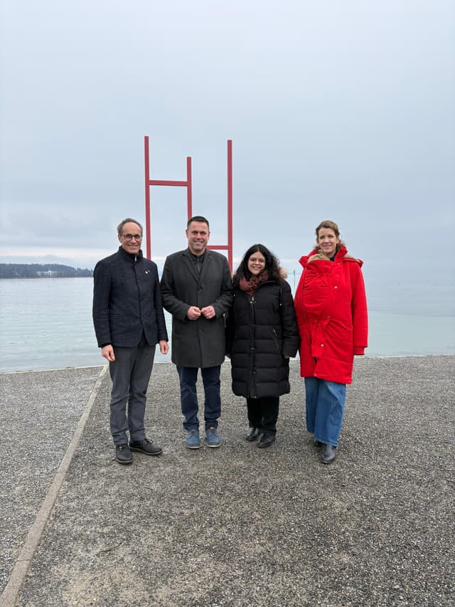 Markus Brüllmann (SP-Stadtrat Kreuzlingen), Frank Ortolf (Landtagskandidat), Vivien Costanzo (Mitglied des Europäischen Parlaments) und Dr. Lina Seitzl (SPD-Bundestagsabgeordnete)